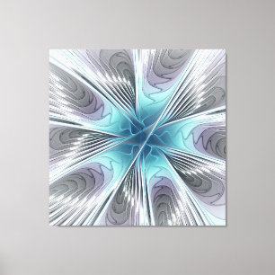 Elegance Modern Blue Grey White Fractal Art Flower Canvas Afdruk