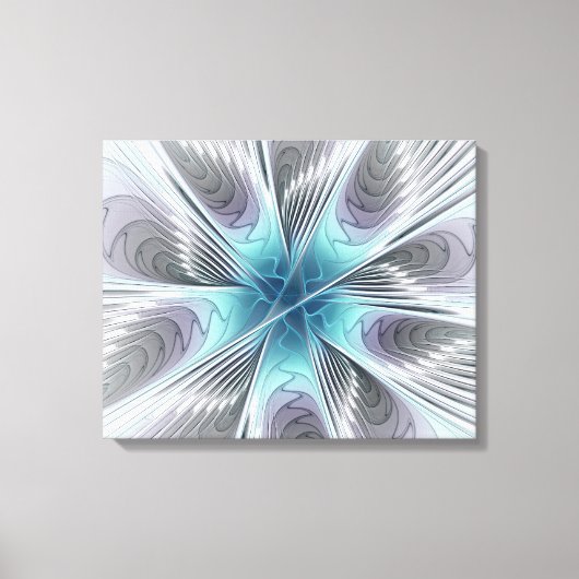 Elegance Modern Blue Grey White Fractal Art Flower Canvas Afdruk (Voorkant)