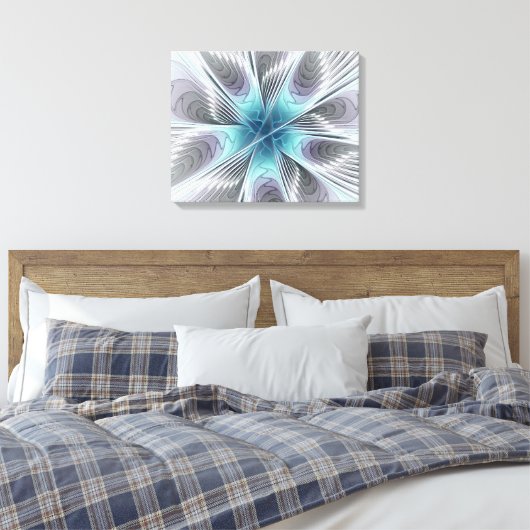 Elegance Modern Blue Grey White Fractal Art Flower Canvas Afdruk (Insitu (Slaapkamer))