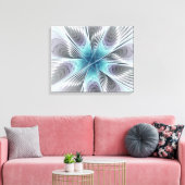 Elegance Modern Blue Grey White Fractal Art Flower Canvas Afdruk (Insitu (Woonkamer))