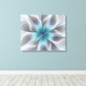 Elegance Modern Blue Grey White Fractal Art Flower Canvas Afdruk (Insitu (Houten vloer))