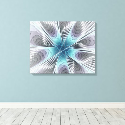 Elegance Modern Blue Grey White Fractal Art Flower Canvas Afdruk (Insitu (Houten vloer))