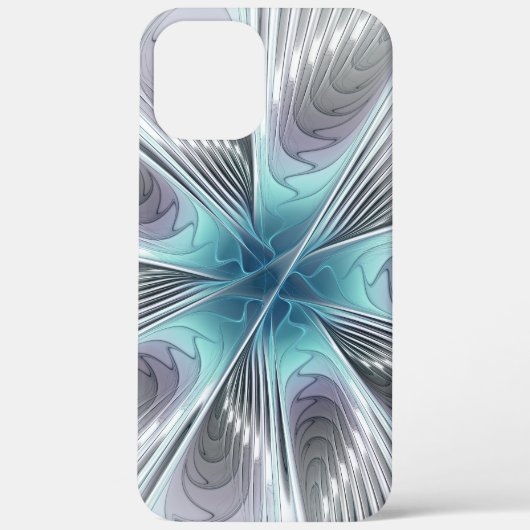 Elegance Modern Blue Grey White Fractal Art Flower Case-Mate iPhone Case (Achterkant)