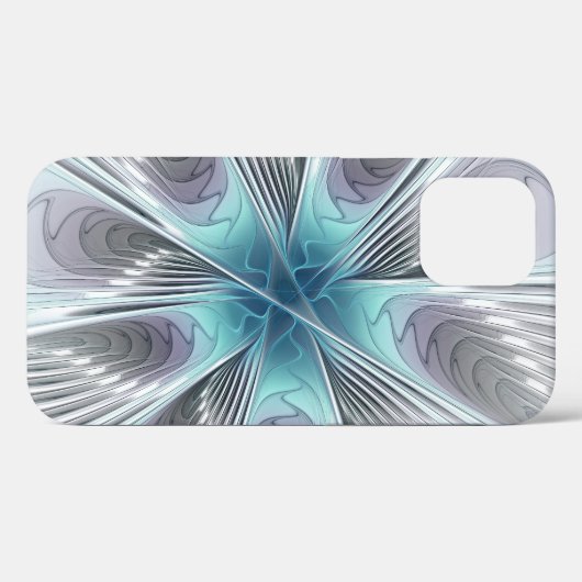 Elegance Modern Blue Grey White Fractal Art Flower Case-Mate iPhone Case (Achterkant (horizontaal))