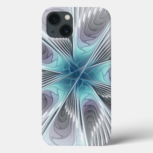 Elegance Modern Blue Grey White Fractal Art Flower Case-Mate iPhone Case (Achterkant)