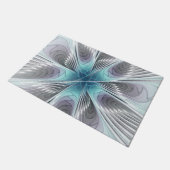 Elegance Modern Blue Grey White Fractal Art Flower Deurmat (Schuin)