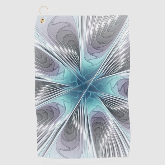 Elegance Modern Blue Grey White Fractal Art Flower Golfhanddoek (Voorkant)