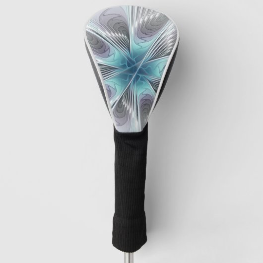 Elegance Modern Blue Grey White Fractal Art Flower Golfheadcover (Voorkant)
