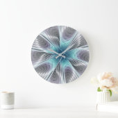 Elegance Modern Blue Grey White Fractal Art Flower Grote Klok (Huis)