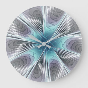 Elegance Modern Blue Grey White Fractal Art Flower Grote Klok