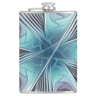 Elegance Modern Blue Grey White Fractal Art Flower Heupfles