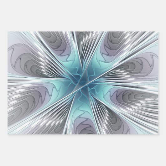 Elegance Modern Blue Grey White Fractal Art Flower Inpakpapier Vel (Voorkant 2)