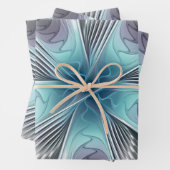Elegance Modern Blue Grey White Fractal Art Flower Inpakpapier Vel (In situ)