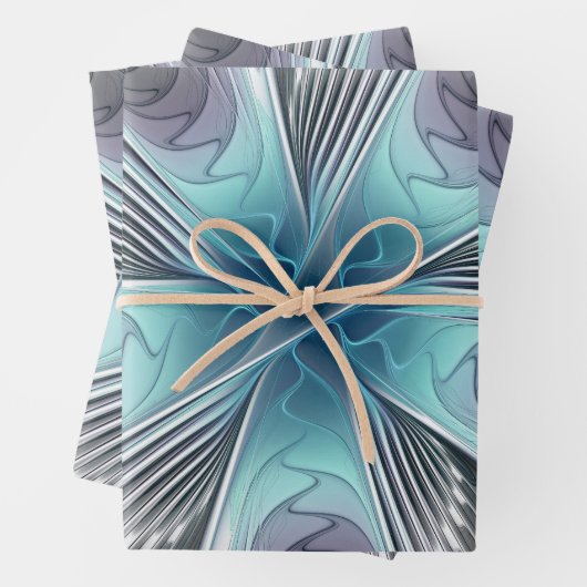 Elegance Modern Blue Grey White Fractal Art Flower Inpakpapier Vel (In situ)
