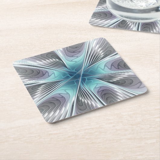 Elegance Modern Blue Grey White Fractal Art Flower Kartonnen Onderzetters (Schuin)