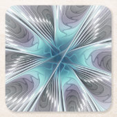 Elegance Modern Blue Grey White Fractal Art Flower Kartonnen Onderzetters (Voorkant)