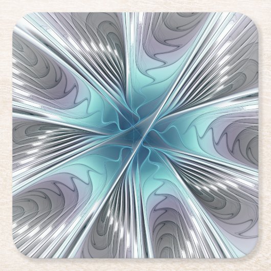 Elegance Modern Blue Grey White Fractal Art Flower Kartonnen Onderzetters (Voorkant)