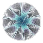 Elegance Modern Blue Grey White Fractal Art Flower Keramische Knop (Voorkant)