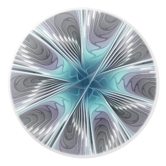 Elegance Modern Blue Grey White Fractal Art Flower Keramische Knop (Voorkant)