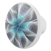 Elegance Modern Blue Grey White Fractal Art Flower Keramische Knop (Rechts)