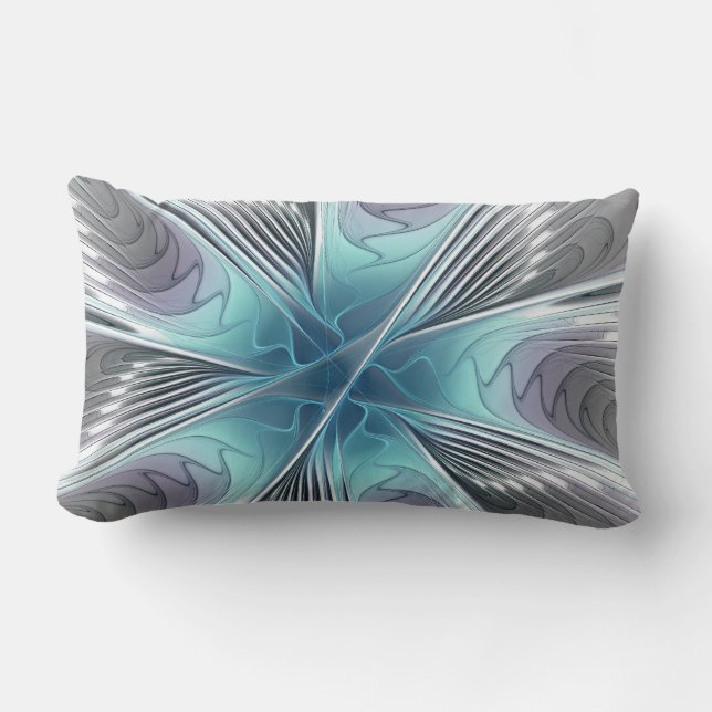 Elegance Modern Blue Grey White Fractal Art Flower Kussen (Voorkant)
