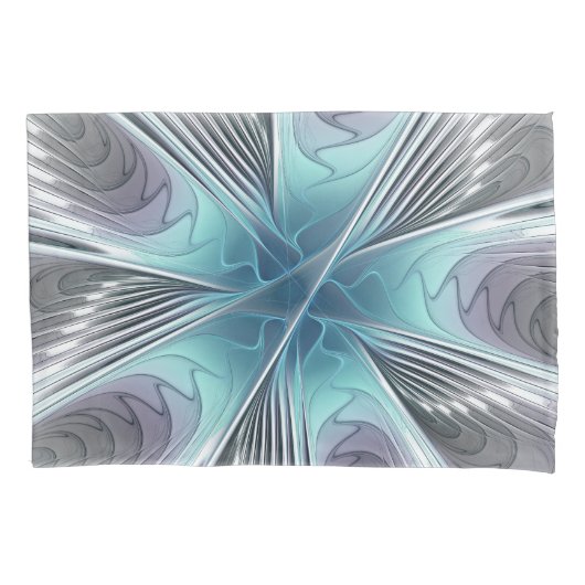Elegance Modern Blue Grey White Fractal Art Flower Kussensloop (Voorkant)