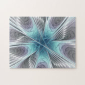 Elegance Modern Blue Grey White Fractal Art Flower Legpuzzel (Horizontaal)