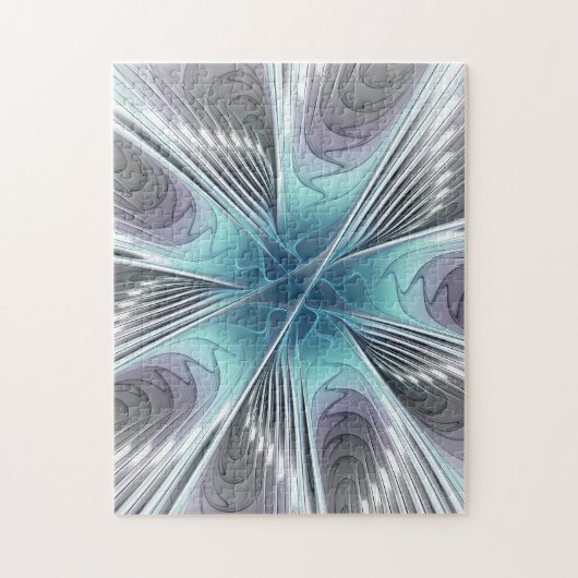 Elegance Modern Blue Grey White Fractal Art Flower Legpuzzel (Verticaal)