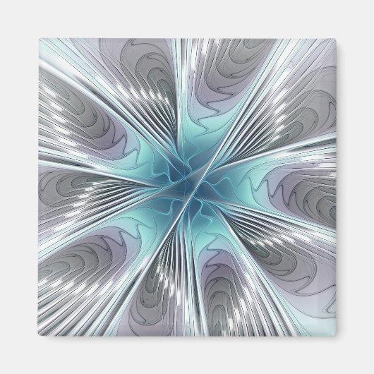 Elegance Modern Blue Grey White Fractal Art Flower Magneet (Voorkant)