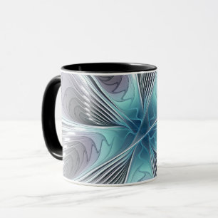 Elegance Modern Blue Grey White Fractal Art Flower Mok