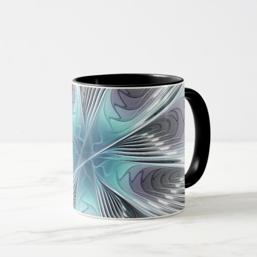 Elegance Modern Blue Grey White Fractal Art Flower Mok (Voorkant rechts)
