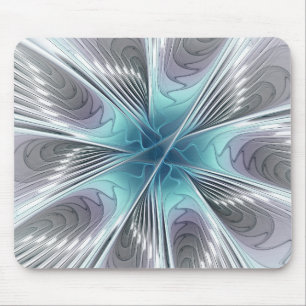 Elegance Modern Blue Grey White Fractal Art Flower Muismat