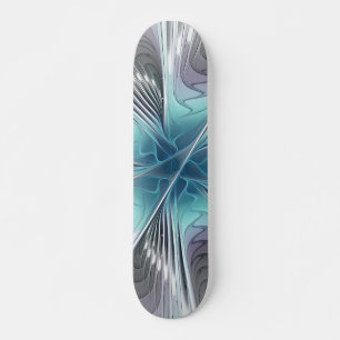 Elegance Modern Blue Grey White Fractal Art Flower Persoonlijk Skateboard