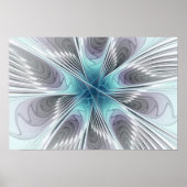 Elegance Modern Blue Grey White Fractal Art Flower Poster (Voorkant)