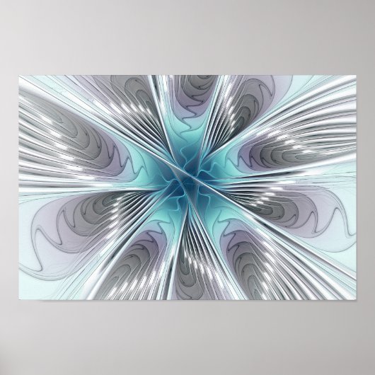 Elegance Modern Blue Grey White Fractal Art Flower Poster (Voorkant)