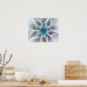 Elegance Modern Blue Grey White Fractal Art Flower Poster (Keuken)