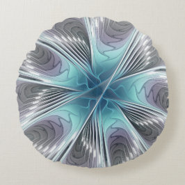 Elegance Modern Blue Grey White Fractal Art Flower Rond Kussen