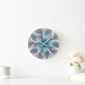 Elegance Modern Blue Grey White Fractal Art Flower Ronde Klok (Huis)