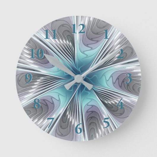 Elegance Modern Blue Grey White Fractal Art Flower Ronde Klok (Voorkant)