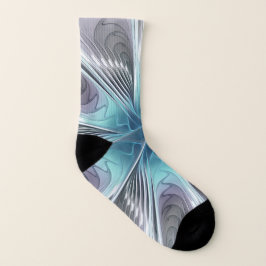 Elegance Modern Blue Grey White Fractal Art Flower Sokken