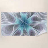 Elegance Modern Blue Grey White Fractal Art Flower Strandlaken (Voorkant)