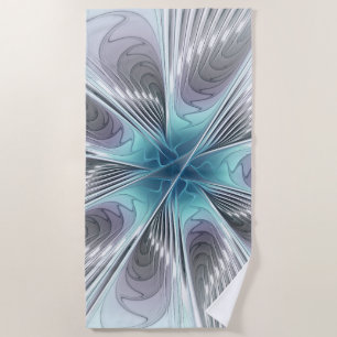 Elegance Modern Blue Grey White Fractal Art Flower Strandlaken