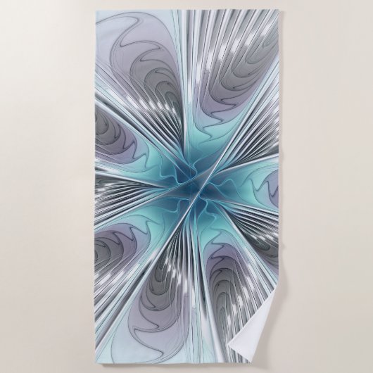 Elegance Modern Blue Grey White Fractal Art Flower Strandlaken (Voorkant)