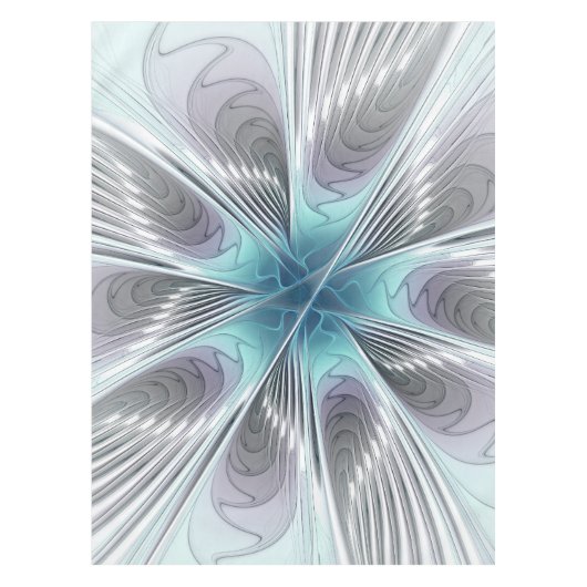 Elegance Modern Blue Grey White Fractal Art Flower Tafelkleed (Voorkant)