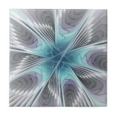 Elegance Modern Blue Grey White Fractal Art Flower Tegeltje (Voorkant)