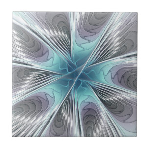 Elegance Modern Blue Grey White Fractal Art Flower Tegeltje