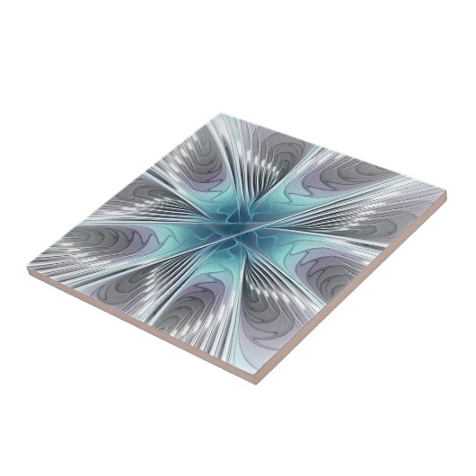 Elegance Modern Blue Grey White Fractal Art Flower Tegeltje (Zijkant)