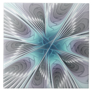 Elegance Modern Blue Grey White Fractal Art Flower Tegeltje