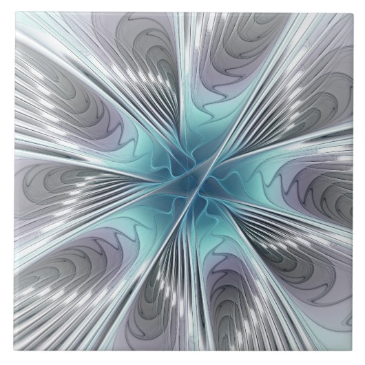 Elegance Modern Blue Grey White Fractal Art Flower Tegeltje (Voorkant)