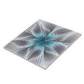 Elegance Modern Blue Grey White Fractal Art Flower Tegeltje (Zijkant)